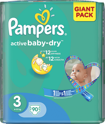 plienky PAMPERS Active Baby 3 MIDI, 90 ks