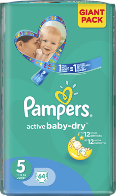plienky PAMPERS Active Baby 5 JUNIOR, 64 ks