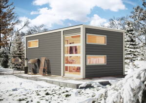 fínska sauna KARIBU HYGGE (86313) tm. šedá s predsieňou