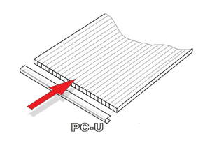 PC U-profil 4 mm pre oblúkový skleník dĺžka 2,10 m (1 ks)