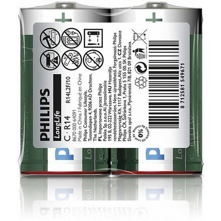 Batéria Philips LONGLIFE R14 1.5V "TRAY"
