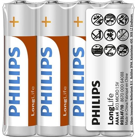 Batéria Philips LONGLIFE R03 1.5V  "TRAY
