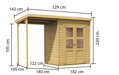 drevený domček KARIBU MERSEBURG 2 + prístavok 144 cm (68762) natur