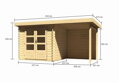 drevený domček KARIBU BASTRUP 2 + prístavok 200 cm vrátane zadnej steny (9300) natur LG2808