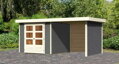 drevený domček KARIBU ASKOLA 3,5 + prístavok 240 cm vrátane zadnej a bočnej steny (9146) terragrau LG3247