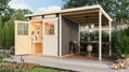 drevený domček KARIBU GLUCKSBURG 3 + prístavok 190 cm (68769) terragrau LG3495