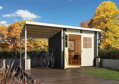 drevený domček KARIBU GLUCKSBURG 4 + prístavok 190 cm (83233) terragrau LG3499
