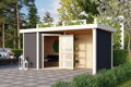 drevený domček KARIBU SCHWANDORF 3 + prístavok vrátane zadnej a bočnej steny 240 cm (77741) terragrau LG3896