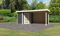 drevený domček KARIBU SCHWANDORF 3 + prístavok 280 cm vrátane zadnej steny (9213) terragrau LG3900