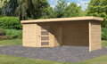 drevený domček KARIBU SCHWANDORF 5 + prístavok 280 cm vrátane zadnej a bočnej steny (77752) natur LG3918