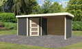 drevený domček KARIBU SCHWANDORF 5 + prístavok 280 cm vrátane zadnej a bočnej steny (9220) terragrau LG3919