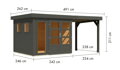drevený domček KARIBU LAHAR 3,5 + prístavok 240 cm (12486) terragrau LG4422
