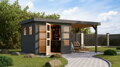 drevený domček KARIBU LAHAR 3,5 + prístavok 240 cm (12486) terragrau LG4422