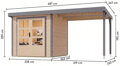 hybridný domček KARIBU JUPITER 3,5A (12372) natur / svetlo sivý + prístavok 219 cm LG4997