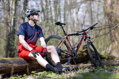 FORCE nohavice krátke BLADE MTB s odnímateľnou vložkou, červené veľ.: XS