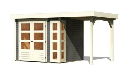 drevený domček KARIBU KERKO 3 + prístavok 150 cm (23515) sivý LG2951