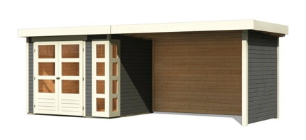 drevený domček KARIBU KERKO 3 + prístavok 280 cm vrátane zadnej a bočnej steny (82939) sivý LG2963