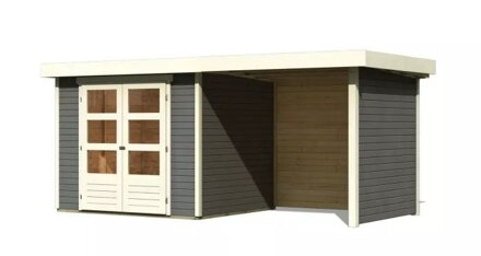 drevený domček KARIBU ASKOLA 3 + prístavok 240 cm vrátane zadnej a bočnej steny (82923) terragrau LG3235