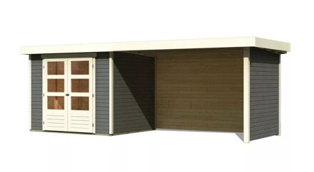 drevený domček KARIBU ASKOLA 3 + prístavok 280 cm vrátane zadnej a bočnej steny (82925) terragrau LG3241