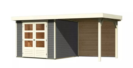 drevený domček KARIBU ASKOLA 3,5 + prístavok 240 cm vrátane zadnej steny (9145) terragrau LG3244