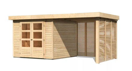 drevený domček KARIBU ASKOLA 3,5 + prístavok 240 cm vrátane zadnej a bočnej steny (9147) natur LG3248