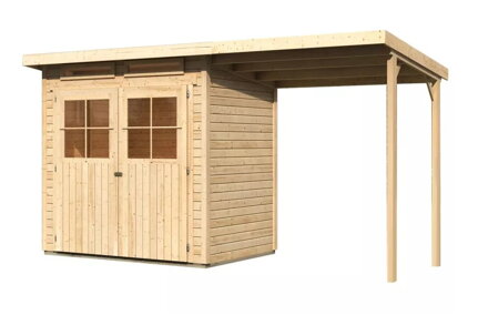 drevený domček KARIBU GLUCKSBURG 2 + prístavok 190 cm (83229) natur LG3489