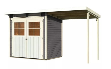 drevený domček KARIBU GLUCKSBURG 2 + prístavok 190 cm (83230) terragrau LG3490