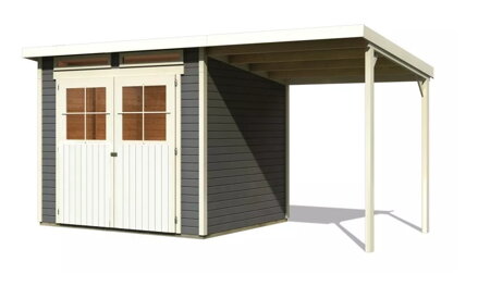 drevený domček KARIBU GLUCKSBURG 4 + prístavok 190 cm (83233) terragrau LG3499