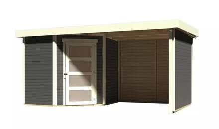 drevený domček KARIBU SCHWANDORF 3 + prístavok vrátane zadnej a bočnej steny 240 cm (77741) terragrau LG3896