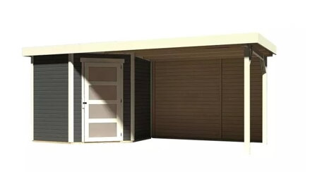 drevený domček KARIBU SCHWANDORF 3 + prístavok 280 cm vrátane zadnej steny (9213) terragrau LG3900