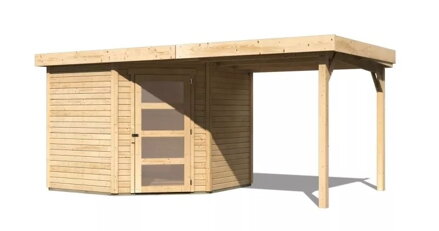drevený domček KARIBU SCHWANDORF 5 + prístavok 240 cm (77746) natur LG3906