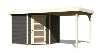 drevený domček KARIBU SCHWANDORF 5 + prístavok 240 cm (77747) terragrau LG3907
