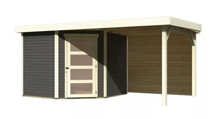 drevený domček KARIBU SCHWANDORF 5 + prístavok 240 cm vrátane zadnej steny (9215) terragrau LG3909