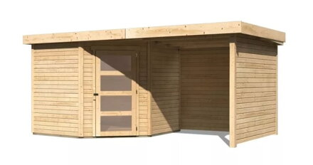 drevený domček KARIBU SCHWANDORF 5 + prístavok 240 cm vrátane zadnej a bočnej steny (77748) natur LG3910