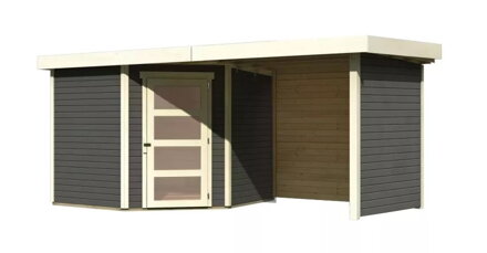 drevený domček KARIBU SCHWANDORF 5 + prístavok 240 cm vrátane zadnej a bočnej steny (77749) terragrau LG3911
