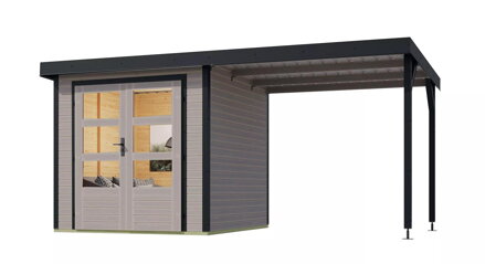 hybridný domček KARIBU JUPITER 3D (12370) svetlo sivý / antracit + prístavok 219 cm LG4994