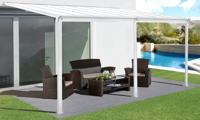 hliníková pergola LANITPLAST WALL 53 biela + opál PC