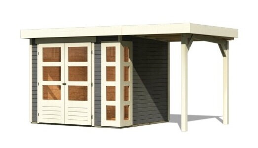 drevený domček KARIBU KERKO 3 + prístavok 150 cm (23515) sivý LG2951