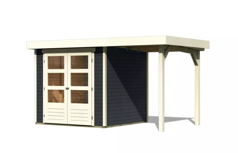 drevený domček KARIBU ASKOLA 2 + prístavok 150 cm (38653) antracit LG3207