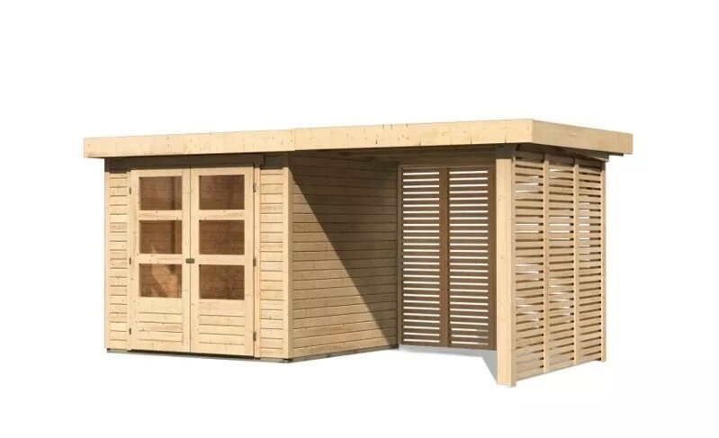 drevený domček KARIBU ASKOLA 2 + prístavok 240 cm vrátane zadnej a bočnej steny (9166) natur LG3216
