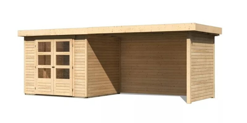 drevený domček KARIBU ASKOLA 3 + prístavok 280 cm vrátane zadnej a bočnej steny (77727) natur LG3240