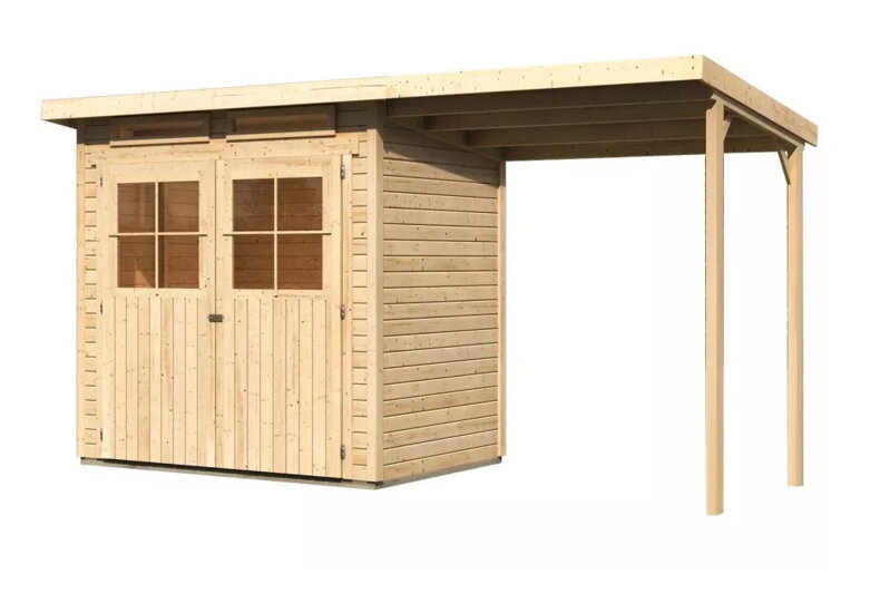 drevený domček KARIBU GLUCKSBURG 2 + prístavok 190 cm (83229) natur LG3489