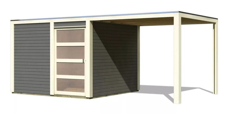 drevený domček KARIBU QUBIC 2 + prístavok 270 cm (89397) terragrau LG3526