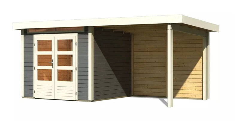 drevený domček KARIBU KANDERN 3 + prístavok 235 cm vrátane zadnej steny (23613) terragrau LG3611