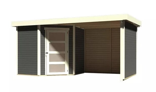 drevený domček KARIBU SCHWANDORF 3 + prístavok vrátane zadnej a bočnej steny 240 cm (77741) terragrau LG3896