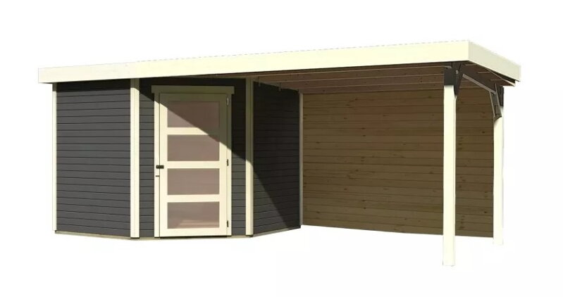 drevený domček KARIBU SCHWANDORF 5 + prístavok 280 cm vrátane zadnej steny (9219) terragrau LG3917