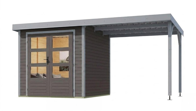 hybridný domček KARIBU JUPITER 3B (12360) terragrau / svetlo sivý + prístavok 219 cm LG4985