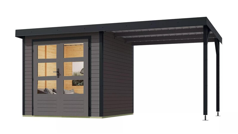 hybridný domček KARIBU JUPITER 3B (12361) terragrau / antracit + prístavok 219 cm LG4986
