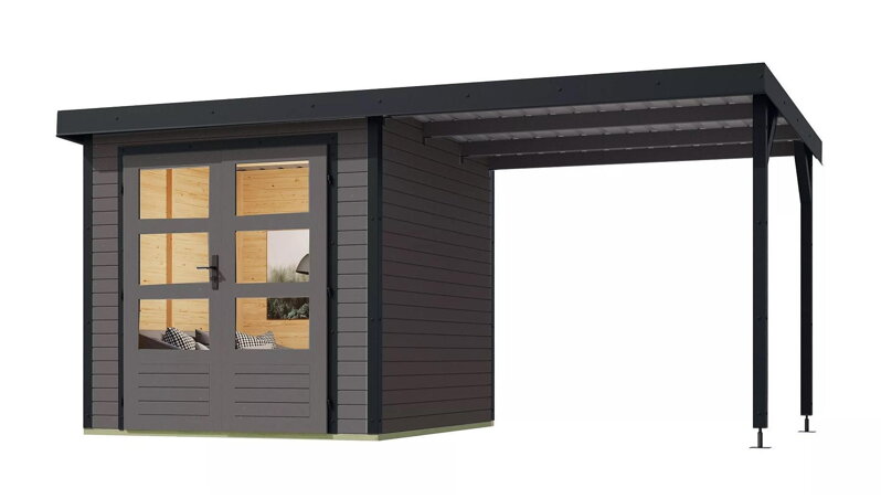 hybridný domček KARIBU JUPITER 3,5B (12376) terragrau / antracit + prístavok 219 cm LG5002