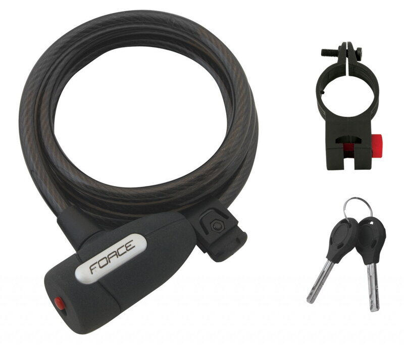 FORCE zámok LUX špirálový s držiakom 150cm / 10mm, čierny FORCE zámok LUX špirálový s držiakom 150cm / 10mm, čierny